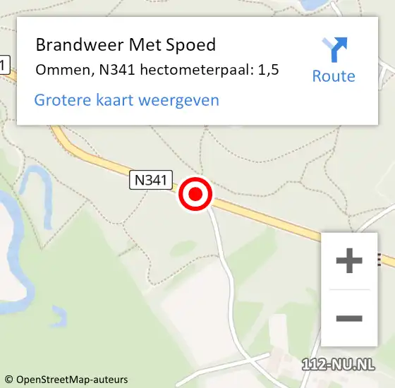 Locatie op kaart van de 112 melding: Brandweer Met Spoed Naar Ommen, N341 hectometerpaal: 1,5 op 2 mei 2022 20:11