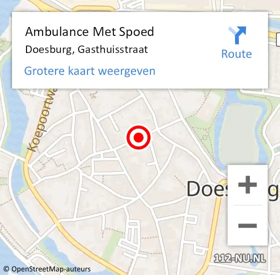 Locatie op kaart van de 112 melding: Ambulance Met Spoed Naar Doesburg, Gasthuisstraat op 3 mei 2022 00:50