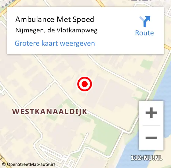 Locatie op kaart van de 112 melding: Ambulance Met Spoed Naar Nijmegen, de Vlotkampweg op 3 mei 2022 08:38