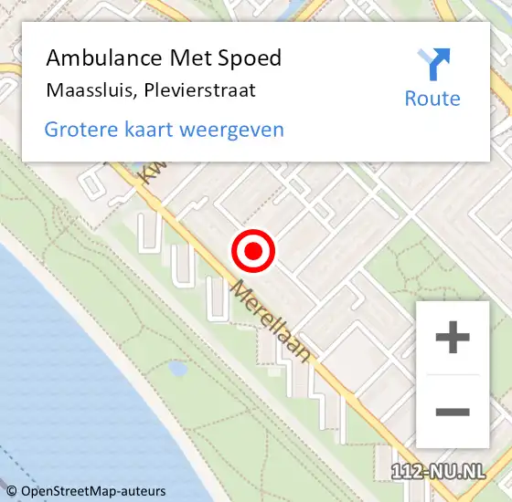 Locatie op kaart van de 112 melding: Ambulance Met Spoed Naar Maassluis, Plevierstraat op 3 mei 2022 09:17