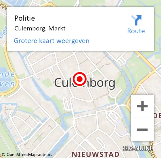 Locatie op kaart van de 112 melding: Politie Culemborg, Markt op 3 mei 2022 09:29