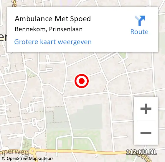 Locatie op kaart van de 112 melding: Ambulance Met Spoed Naar Bennekom, Prinsenlaan op 3 mei 2022 10:53