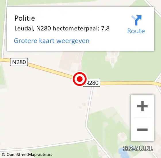 Locatie op kaart van de 112 melding: Politie Leudal, N280 hectometerpaal: 7,8 op 3 mei 2022 13:46