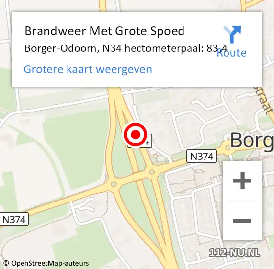 Locatie op kaart van de 112 melding: Brandweer Met Grote Spoed Naar Borger-Odoorn, N34 hectometerpaal: 83,4 op 3 mei 2022 15:56