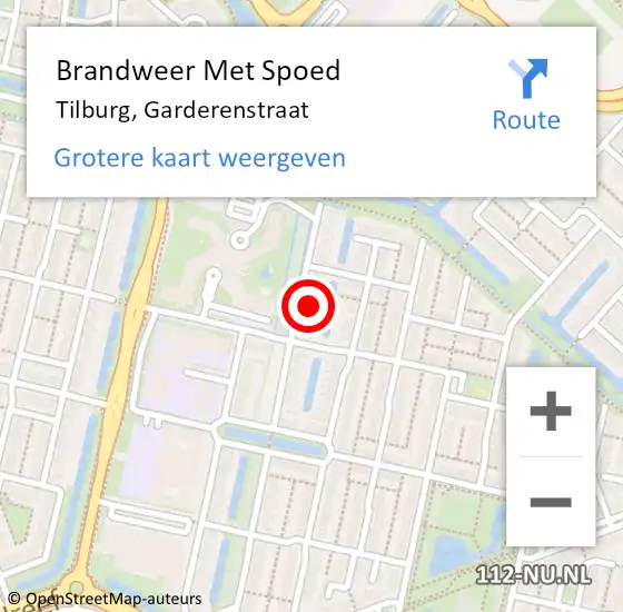 Locatie op kaart van de 112 melding: Brandweer Met Spoed Naar Tilburg, Garderenstraat op 3 mei 2022 17:08