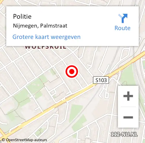 Locatie op kaart van de 112 melding: Politie Nijmegen, Palmstraat op 3 mei 2022 18:18