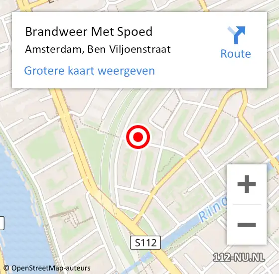 Locatie op kaart van de 112 melding: Brandweer Met Spoed Naar Amsterdam, Ben Viljoenstraat op 3 mei 2022 19:07