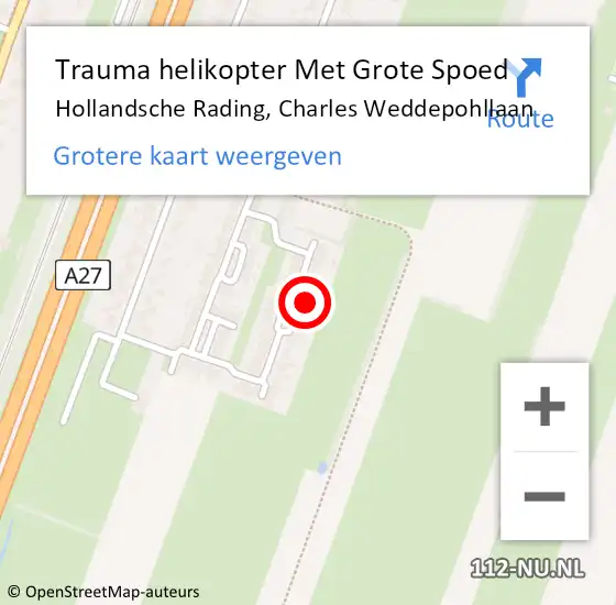 Locatie op kaart van de 112 melding: Trauma helikopter Met Grote Spoed Naar Hollandsche Rading, Charles Weddepohllaan op 3 mei 2022 22:26