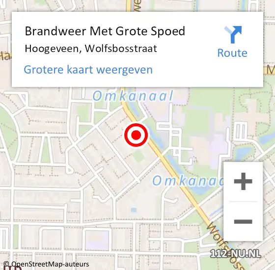 Locatie op kaart van de 112 melding: Brandweer Met Grote Spoed Naar Hoogeveen, Wolfsbosstraat op 3 mei 2022 23:01