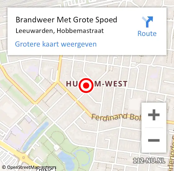 Locatie op kaart van de 112 melding: Brandweer Met Grote Spoed Naar Leeuwarden, Hobbemastraat op 4 mei 2022 03:27