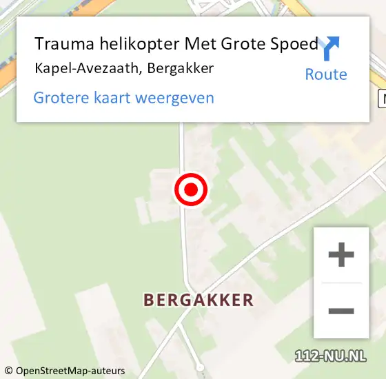 Locatie op kaart van de 112 melding: Trauma helikopter Met Grote Spoed Naar Kapel-Avezaath, Bergakker op 4 mei 2022 03:51