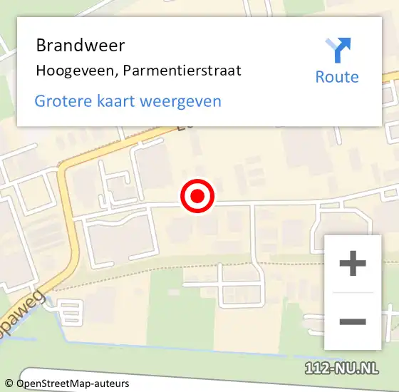 Locatie op kaart van de 112 melding: Brandweer Hoogeveen, Parmentierstraat op 4 mei 2022 04:52