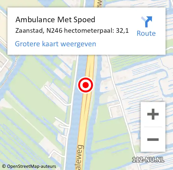 Locatie op kaart van de 112 melding: Ambulance Met Spoed Naar Zaanstad, N246 hectometerpaal: 32,1 op 4 mei 2022 10:22
