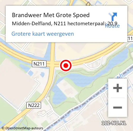 Locatie op kaart van de 112 melding: Brandweer Met Grote Spoed Naar Midden-Delfland, N211 hectometerpaal: 20,9 op 4 mei 2022 13:03