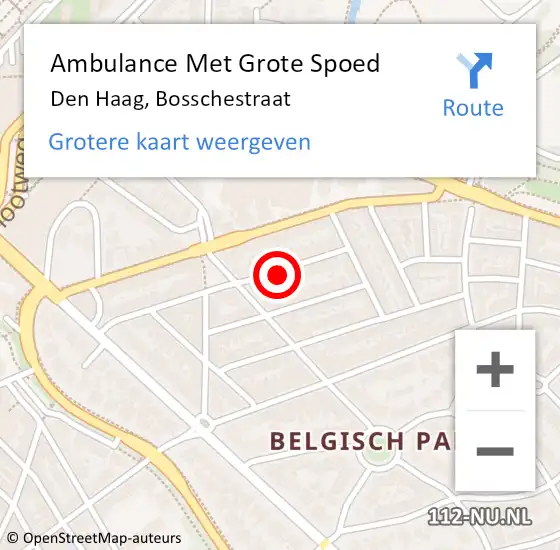 Locatie op kaart van de 112 melding: Ambulance Met Grote Spoed Naar Den Haag, Bosschestraat op 4 mei 2022 13:55