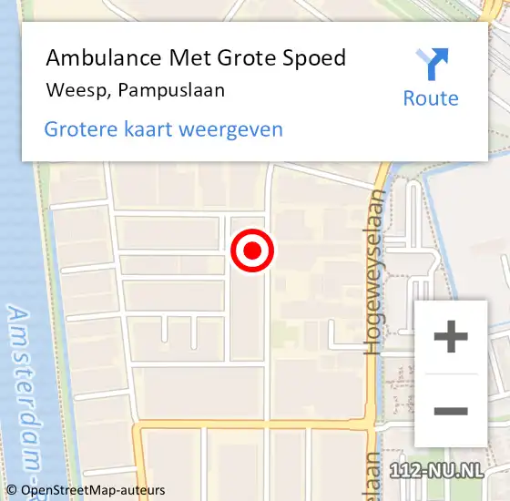 Locatie op kaart van de 112 melding: Ambulance Met Grote Spoed Naar Weesp, Pampuslaan op 4 mei 2022 14:02