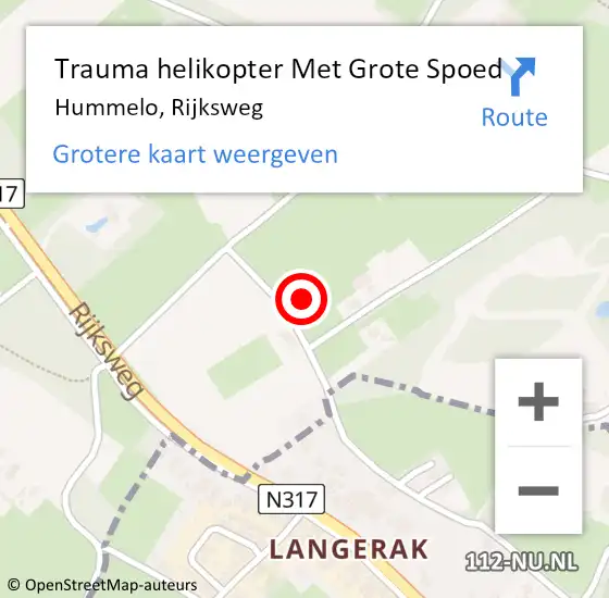 Locatie op kaart van de 112 melding: Trauma helikopter Met Grote Spoed Naar Hummelo, Rijksweg op 4 mei 2022 18:40