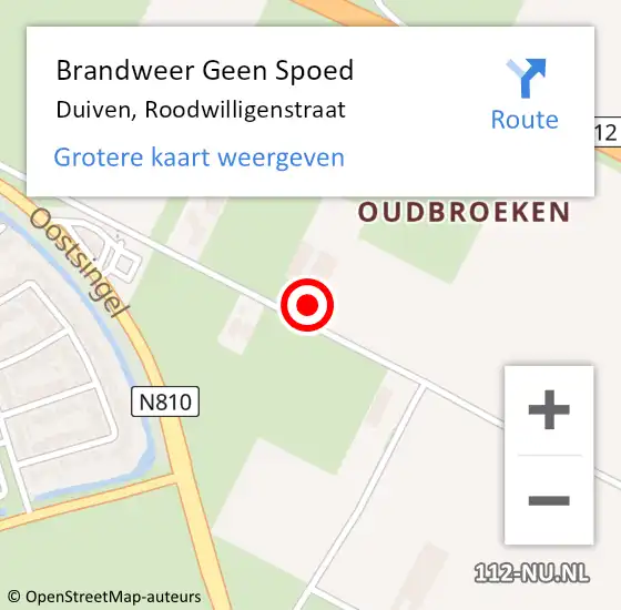 Locatie op kaart van de 112 melding: Brandweer Geen Spoed Naar Duiven, Roodwilligenstraat op 5 mei 2022 01:46