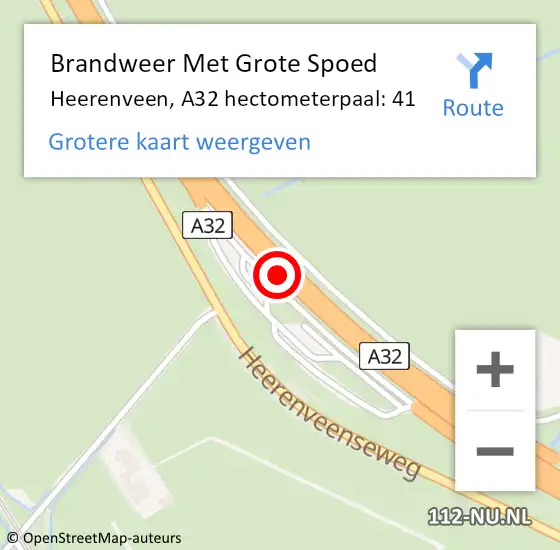 Locatie op kaart van de 112 melding: Brandweer Met Grote Spoed Naar Heerenveen, A32 hectometerpaal: 41 op 5 mei 2022 04:09