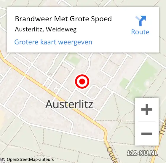Locatie op kaart van de 112 melding: Brandweer Met Grote Spoed Naar Austerlitz, Weideweg op 5 mei 2022 07:06