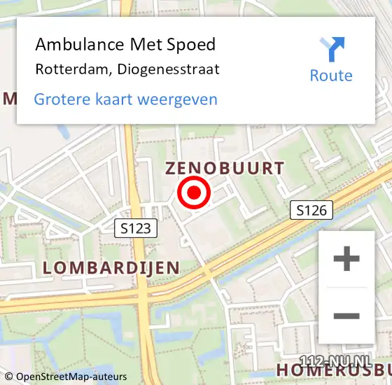 Locatie op kaart van de 112 melding: Ambulance Met Spoed Naar Rotterdam, Diogenesstraat op 5 mei 2022 08:09