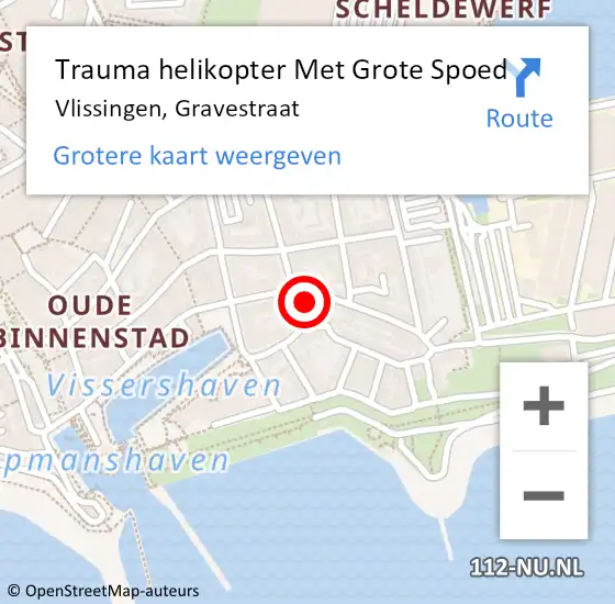 Locatie op kaart van de 112 melding: Trauma helikopter Met Grote Spoed Naar Vlissingen, Gravestraat op 5 mei 2022 12:40