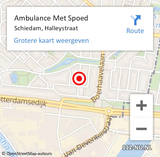 Locatie op kaart van de 112 melding: Ambulance Met Spoed Naar Schiedam, Halleystraat op 5 mei 2022 12:55