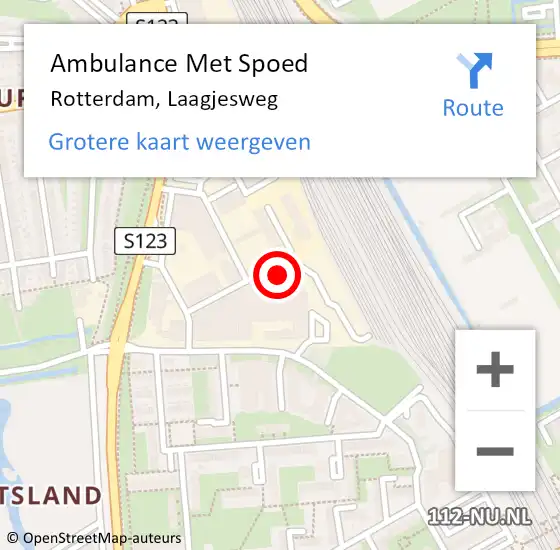 Locatie op kaart van de 112 melding: Ambulance Met Spoed Naar Rotterdam, Laagjesweg op 5 mei 2022 14:58