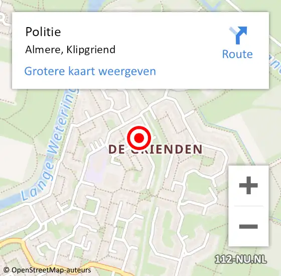 Locatie op kaart van de 112 melding: Politie Almere, Klipgriend op 5 mei 2022 15:47