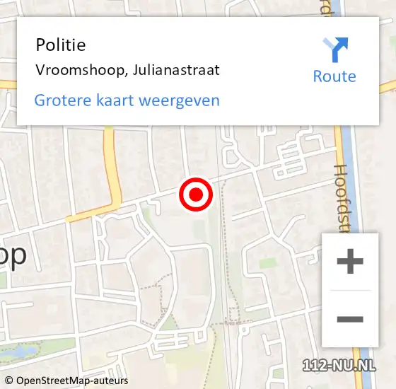 Locatie op kaart van de 112 melding: Politie Vroomshoop, Julianastraat op 5 mei 2022 17:59