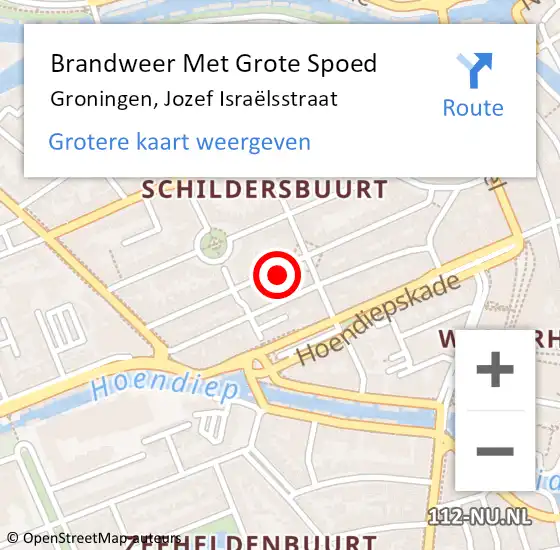 Locatie op kaart van de 112 melding: Brandweer Met Grote Spoed Naar Groningen, Jozef Israëlsstraat op 5 mei 2022 19:49
