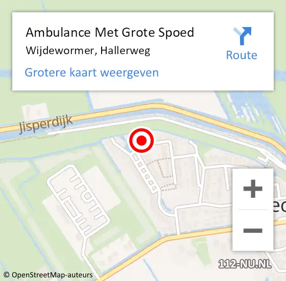Locatie op kaart van de 112 melding: Ambulance Met Grote Spoed Naar Wijdewormer, Hallerweg op 5 mei 2022 20:18
