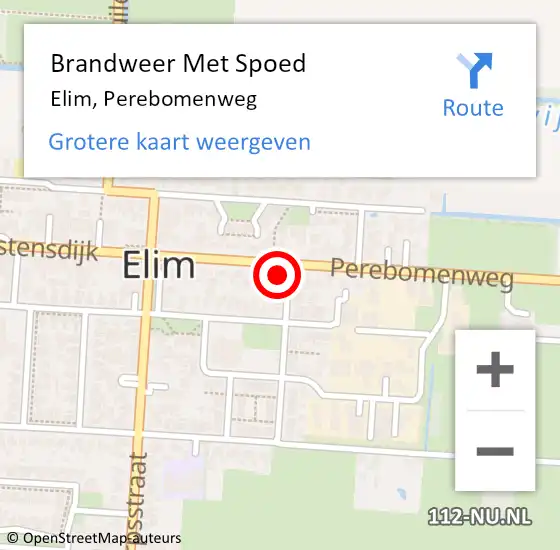 Locatie op kaart van de 112 melding: Brandweer Met Spoed Naar Elim, Perebomenweg op 5 mei 2022 22:09