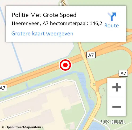 Locatie op kaart van de 112 melding: Politie Met Grote Spoed Naar Heerenveen, A7 hectometerpaal: 146,2 op 5 mei 2022 22:39