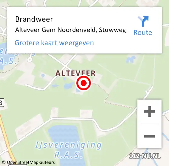 Locatie op kaart van de 112 melding: Brandweer Alteveer Gem Noordenveld, Stuwweg op 8 oktober 2013 14:03