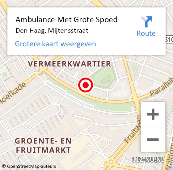 Locatie op kaart van de 112 melding: Ambulance Met Grote Spoed Naar Den Haag, Mijtensstraat op 6 mei 2022 10:00