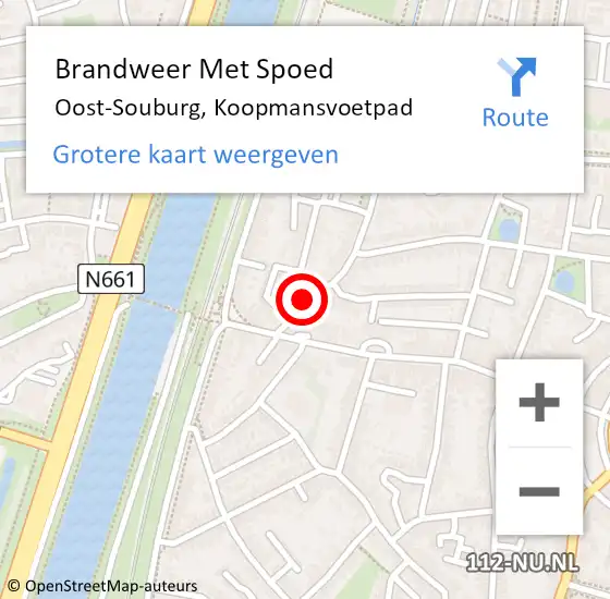 Locatie op kaart van de 112 melding: Brandweer Met Spoed Naar Oost-Souburg, Koopmansvoetpad op 6 mei 2022 15:00
