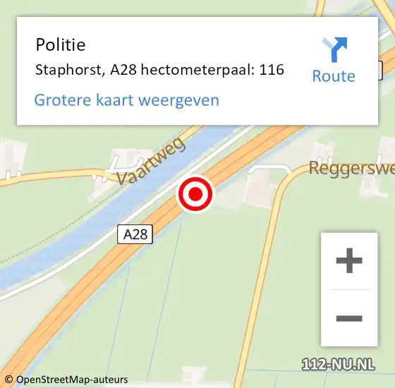 Locatie op kaart van de 112 melding: Politie Staphorst, A28 hectometerpaal: 116 op 6 mei 2022 15:14