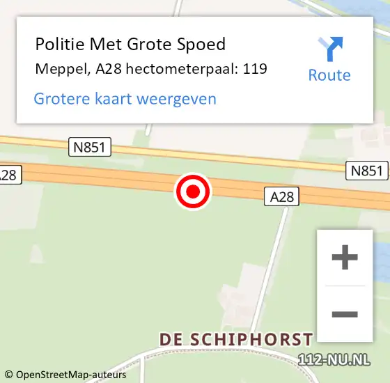 Locatie op kaart van de 112 melding: Politie Met Grote Spoed Naar Meppel, A28 hectometerpaal: 119 op 6 mei 2022 15:24