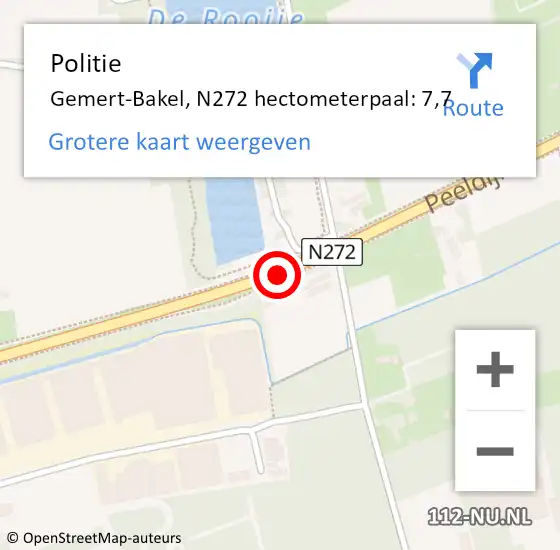 Locatie op kaart van de 112 melding: Politie Gemert-Bakel, N272 hectometerpaal: 7,7 op 6 mei 2022 16:06