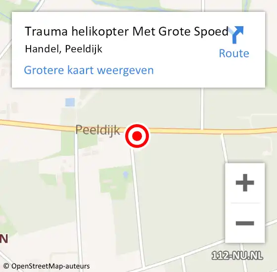 Locatie op kaart van de 112 melding: Trauma helikopter Met Grote Spoed Naar Handel, Peeldijk op 6 mei 2022 16:09