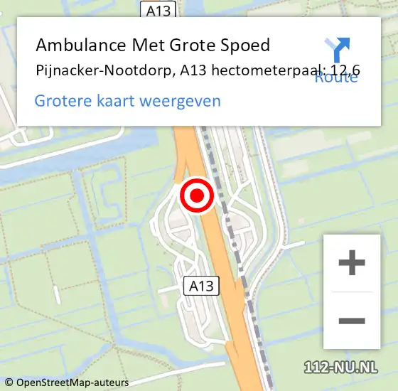 Locatie op kaart van de 112 melding: Ambulance Met Grote Spoed Naar Pijnacker-Nootdorp, A13 hectometerpaal: 12,6 op 6 mei 2022 16:41