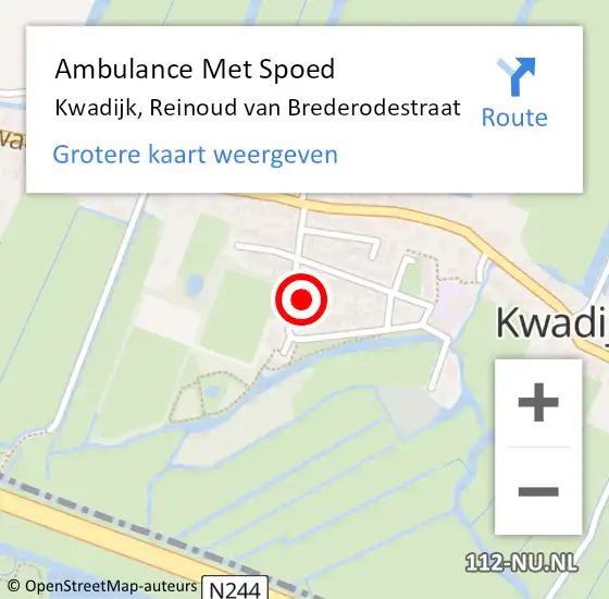 Locatie op kaart van de 112 melding: Ambulance Met Spoed Naar Kwadijk, Reinoud van Brederodestraat op 6 mei 2022 17:42
