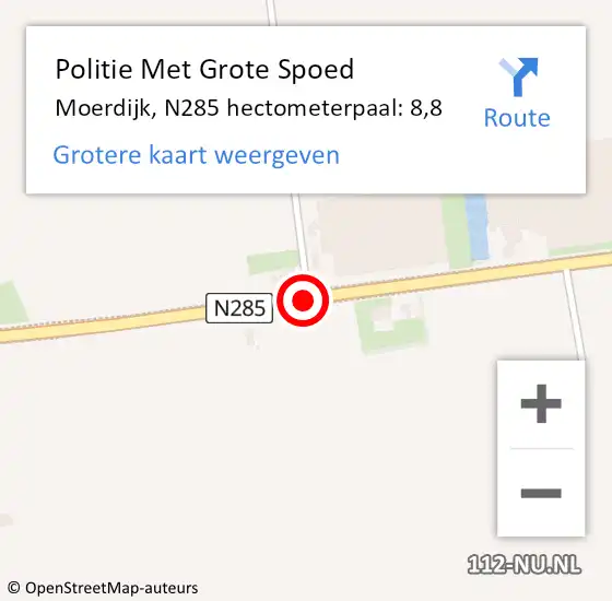 Locatie op kaart van de 112 melding: Politie Met Grote Spoed Naar Moerdijk, N285 hectometerpaal: 8,8 op 6 mei 2022 18:50