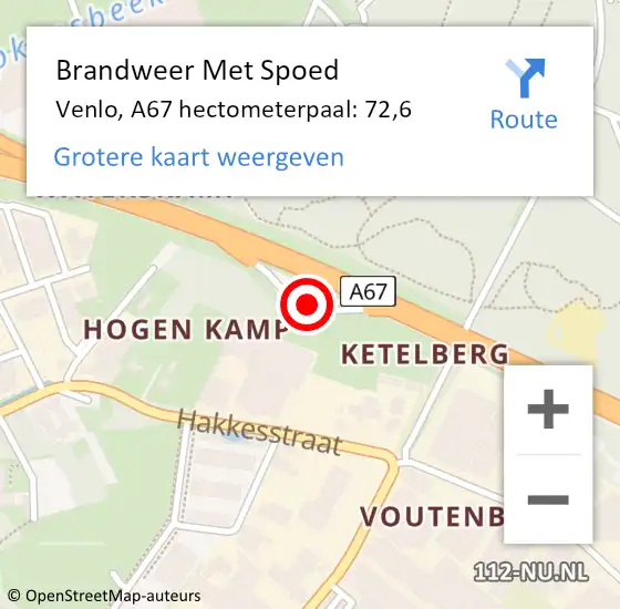 Locatie op kaart van de 112 melding: Brandweer Met Spoed Naar Venlo, A67 hectometerpaal: 72,6 op 6 mei 2022 21:23