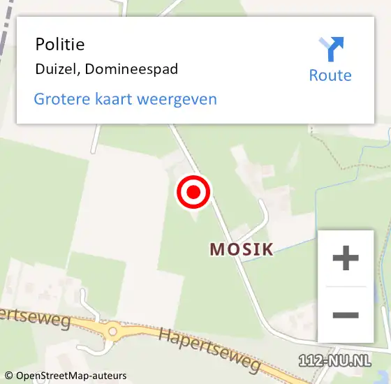 Locatie op kaart van de 112 melding: Politie Duizel, Domineespad op 6 mei 2022 21:39