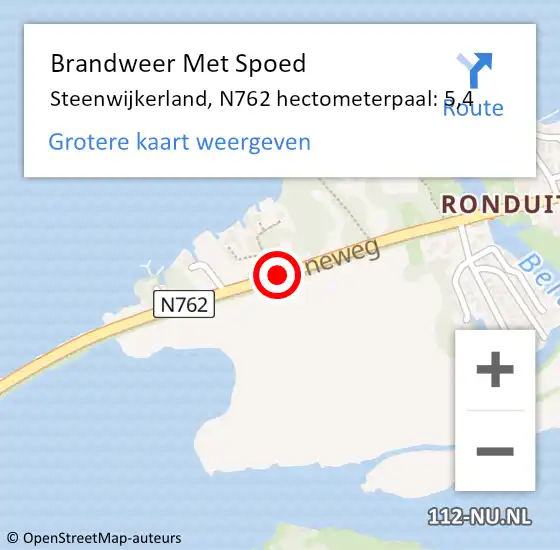 Locatie op kaart van de 112 melding: Brandweer Met Spoed Naar Steenwijkerland, N762 hectometerpaal: 5,4 op 6 mei 2022 22:16