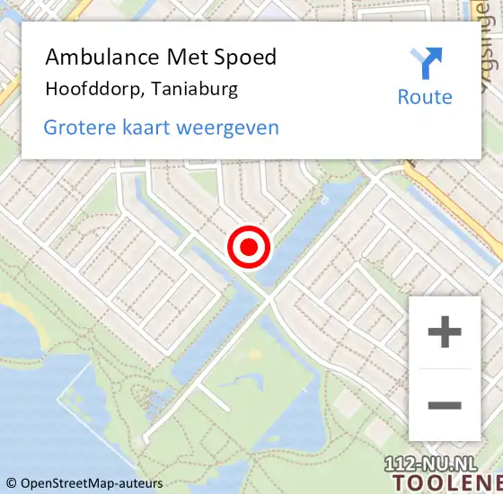 Locatie op kaart van de 112 melding: Ambulance Met Spoed Naar Hoofddorp, Taniaburg op 7 mei 2022 05:01