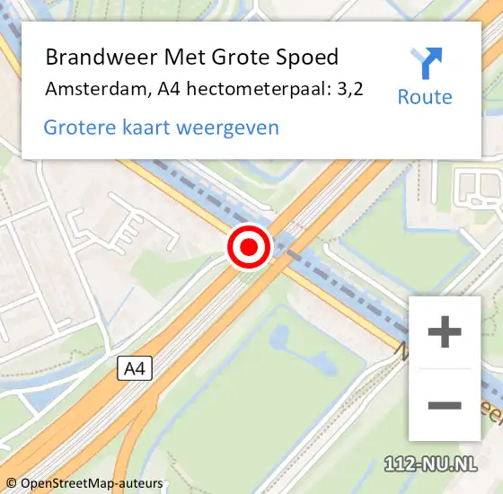 Locatie op kaart van de 112 melding: Brandweer Met Grote Spoed Naar Amsterdam, A4 hectometerpaal: 3,2 op 7 mei 2022 05:08