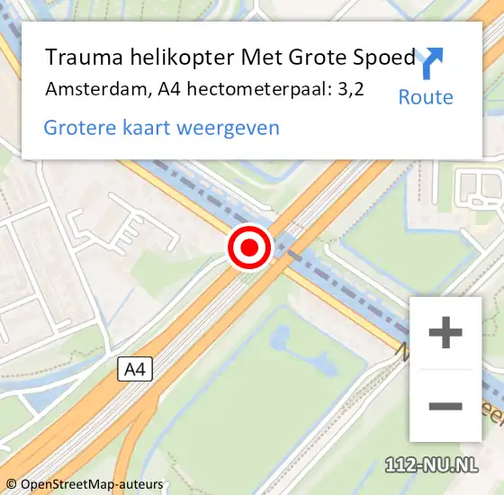 Locatie op kaart van de 112 melding: Trauma helikopter Met Grote Spoed Naar Amsterdam, A4 hectometerpaal: 3,2 op 7 mei 2022 05:14